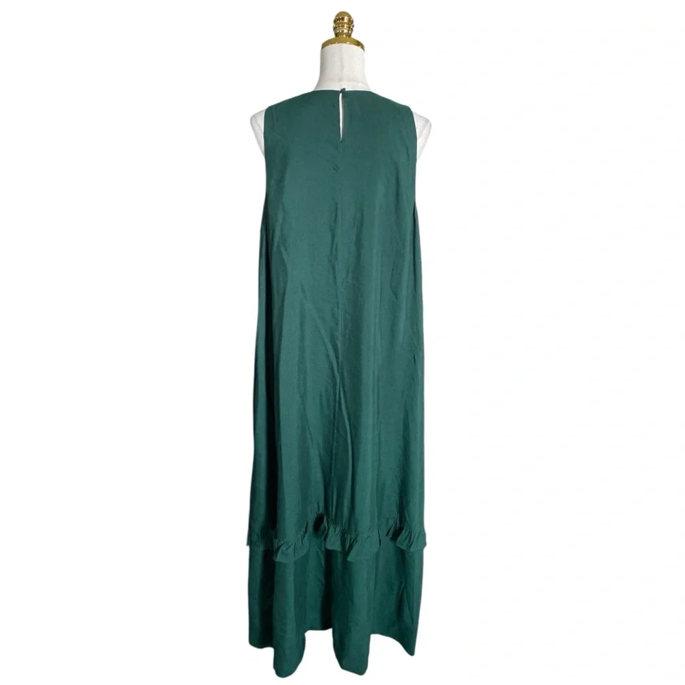 Alfani Women Green Ruffled Tiered Sleeveless Linen-Blend Maxi Dress Size Large - Picture 5 of 8